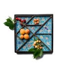 <b>畫琺瑯七巧果盤<br/ >Tangram dishes</b><br />Canton enamel<br />Canton; Qing dynasty, 19th c.<br />33.0 x 33.0 x 1.8 cm<br /><em>Yi Zhi Tang</em> Collection 72-039