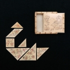 <b>象牙刻花七巧板及盒子<br/ >Tangram puzzle <i>(qiqiao ban)</i></b><br />Ivory with etched images in box<br />Canton; Qing dynasty, 19th c.<br />5.7 x 5.6 x 1.5 cm<br /><em>Yi Zhi Tang</em> Collection 71-047