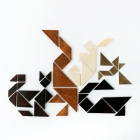 各種各樣的七巧板<br/ ><b>Tangram puzzles <i>(qiqiao ban)</i></b><br />Wood, ivory, brass<br />China; late Qing to Republic period<br /><em>Yi Zhi Tang</em> Collection
